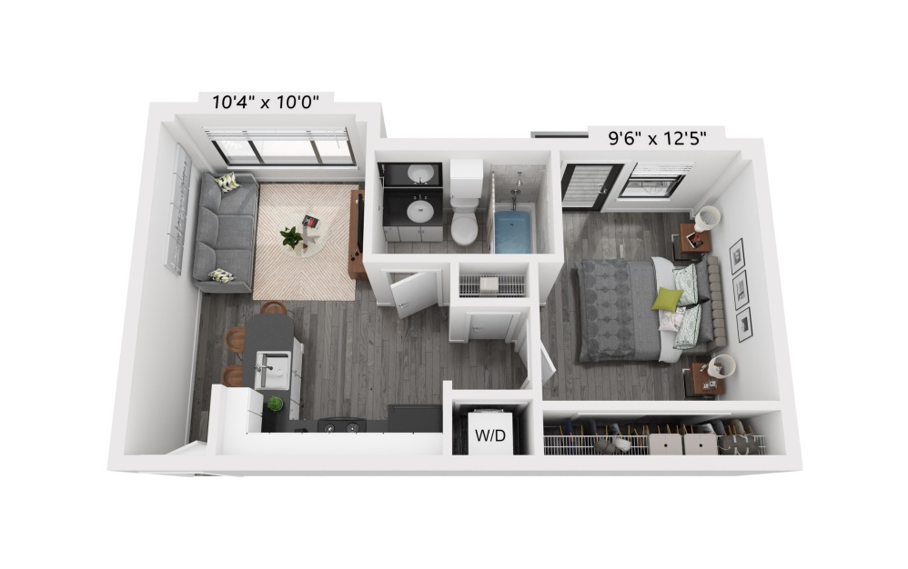 A1 - 1 bedroom floorplan layout with 1 bathroom and 441 square feet