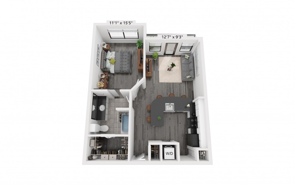 A4a - 1 bedroom floorplan layout with 1 bath and 692 square feet.