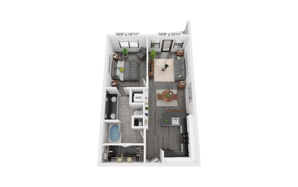 A5c - 1 bedroom floorplan layout with 1 bathroom and 739 square feet