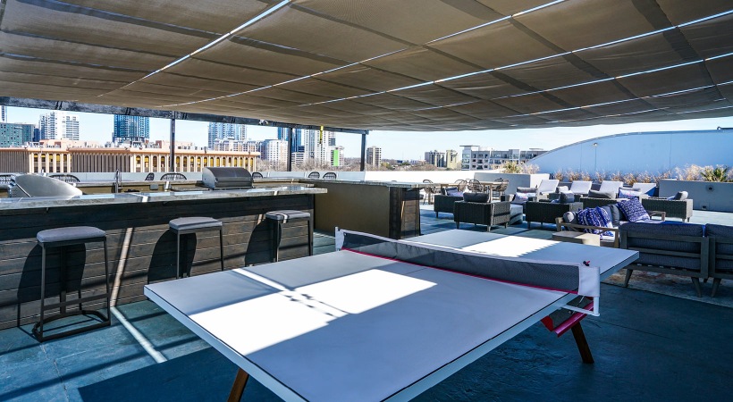 Rooftop lounge and gaming area