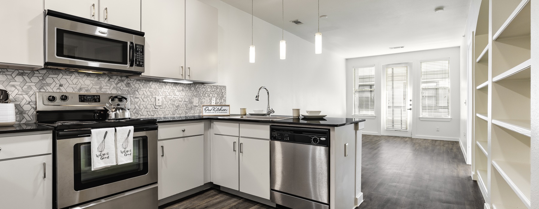 spacious upgraded kitchen at crescent apartments in austin